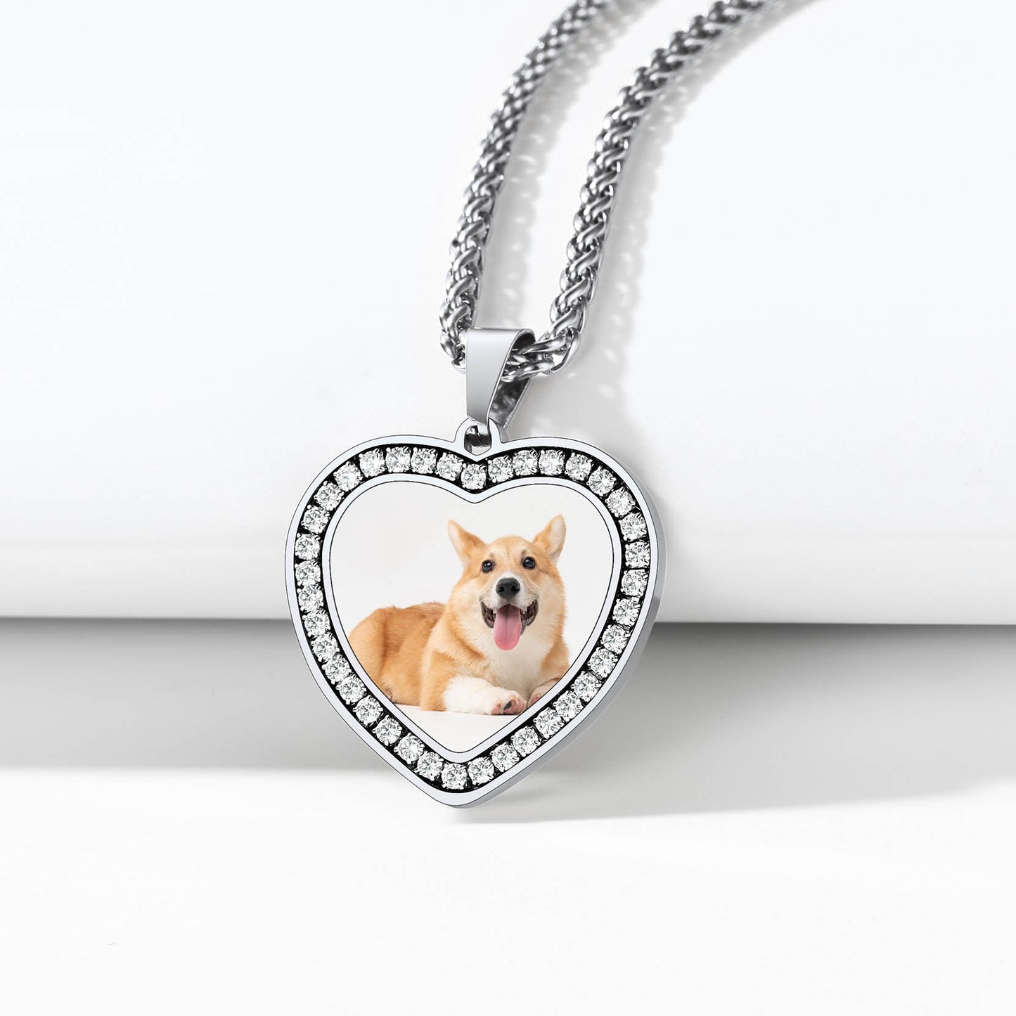Customized Picture Heart Cubic Zirconia Necklace for