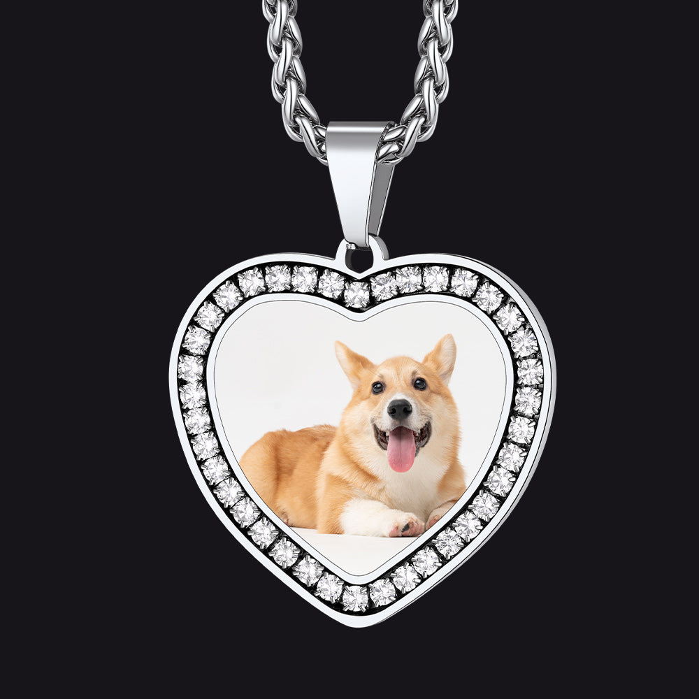 Customized Picture Heart Cubic Zirconia Necklace for