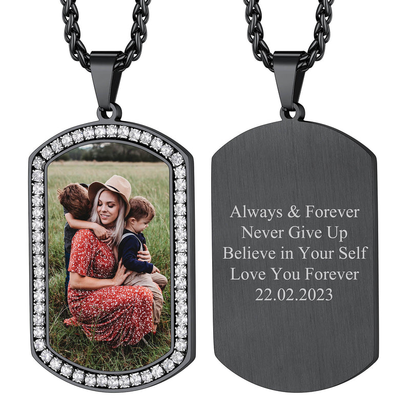 Customized Picture Dog Tag Necklace With Cubic Zirconia Memorial Gift for