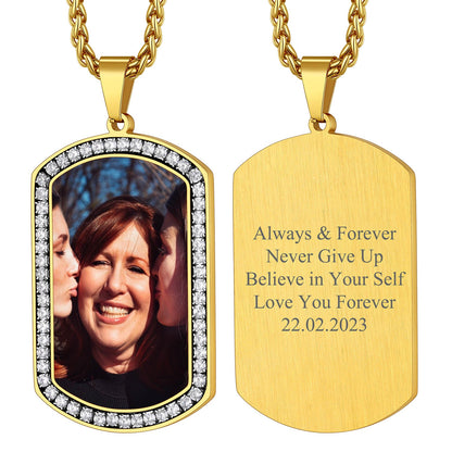 Customized Picture Dog Tag Necklace With Cubic Zirconia Memorial Gift for