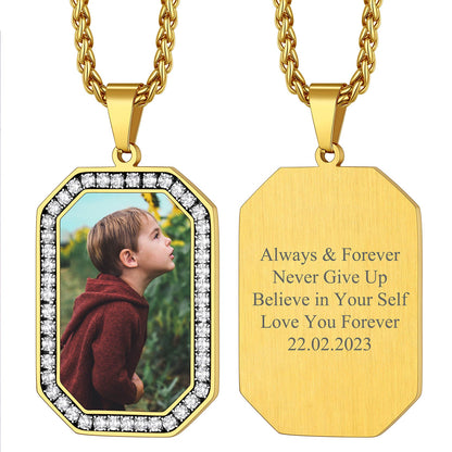 Customized Engraved Picture Dog Tag Necklace Memorial Gift