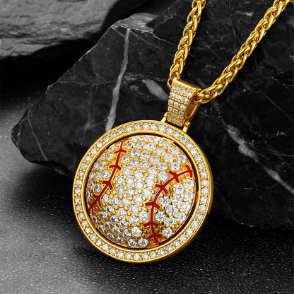 Hip Hop Spinner Baseball Necklace With Cz for