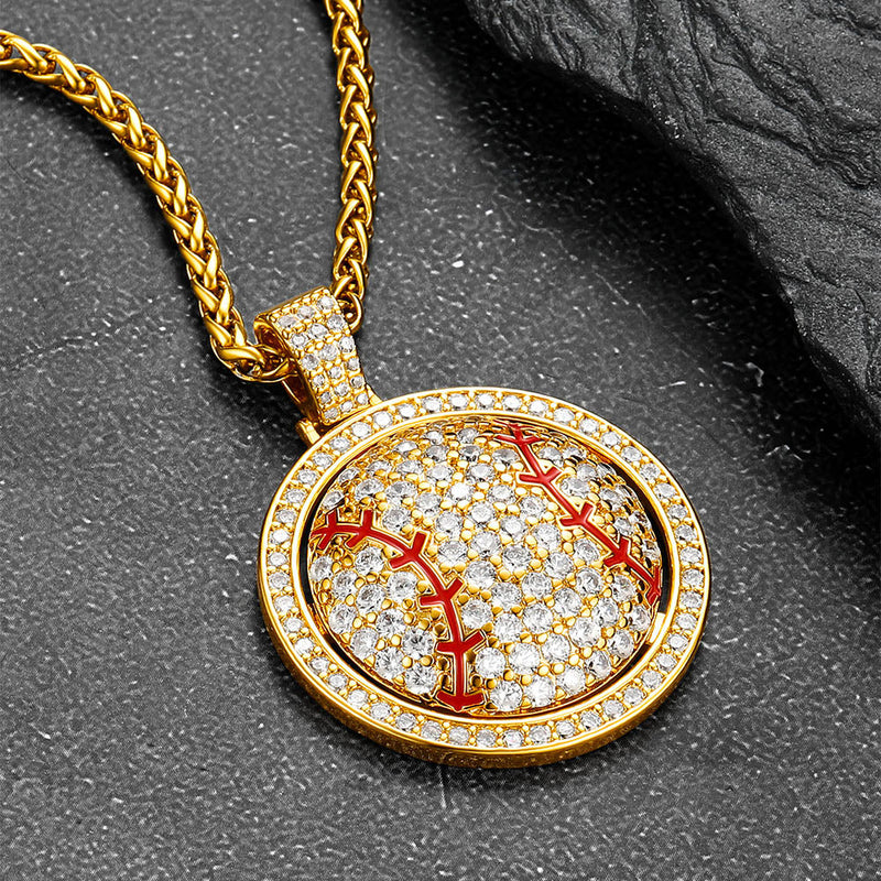 Hip Hop Spinner Baseball Necklace With Cz for
