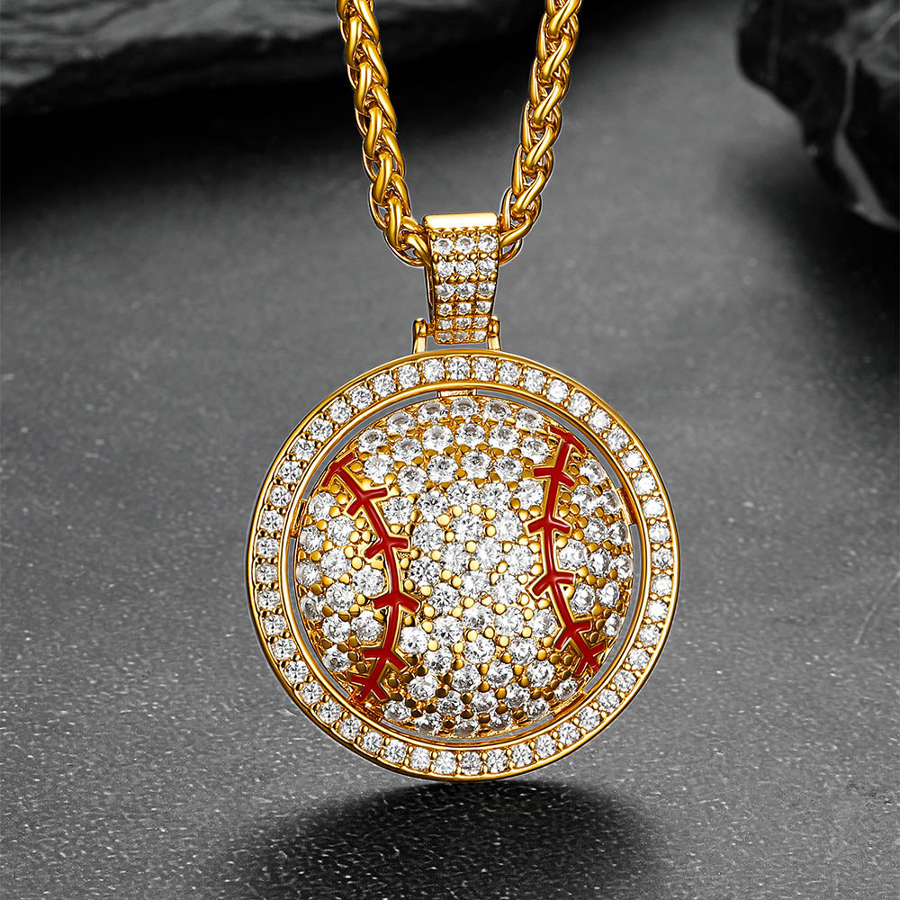 Hip Hop Spinner Baseball Necklace With Cz for