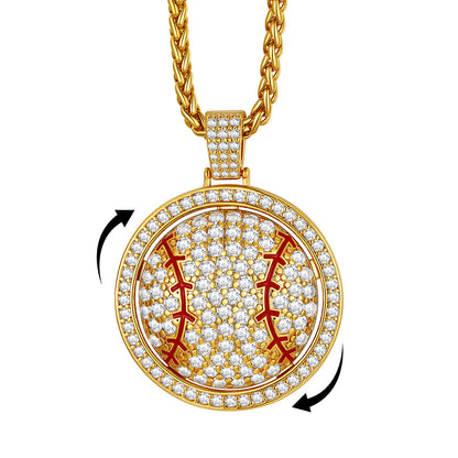 Hip Hop Spinner Baseball Necklace With Cz for
