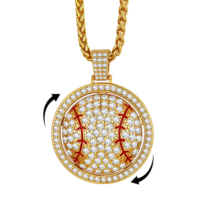 Hip Hop Spinner Baseball Necklace With Cz for