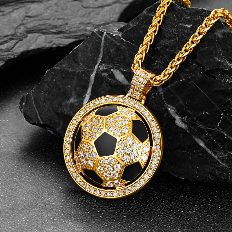 Bling Soccer Spinner Pendant Necklace for