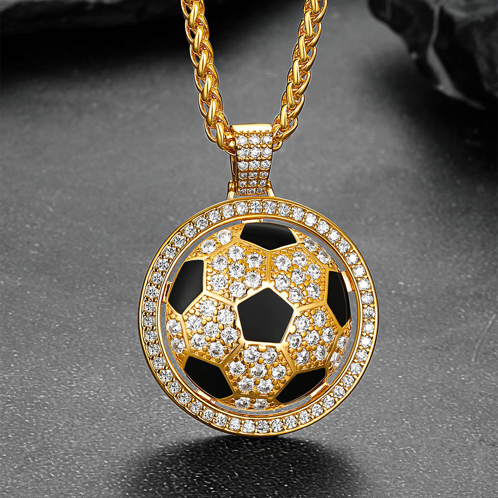 Bling Soccer Spinner Pendant Necklace for