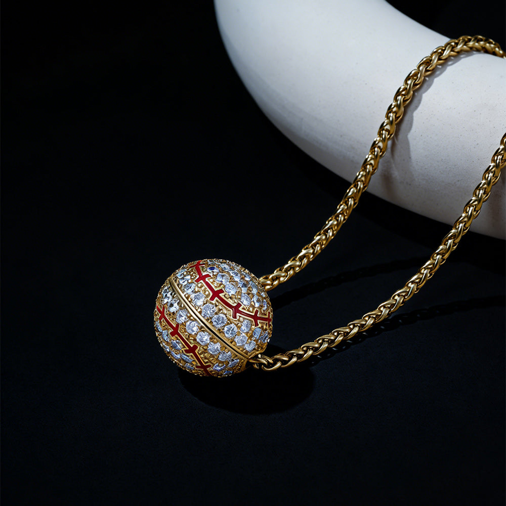 3d Zircon Baseball Necklace Sports Pendant for Fan