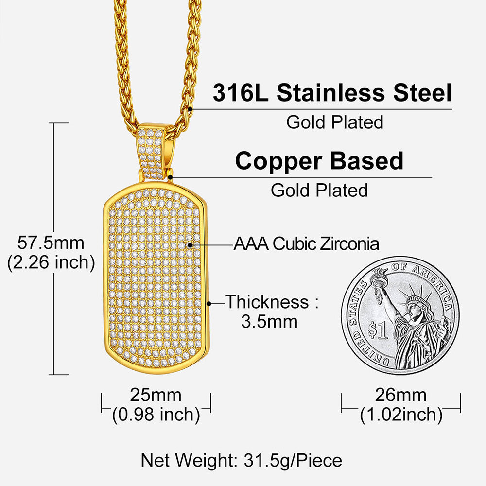 Stainless Steel Diamond Dog Tag Pendant Necklace for