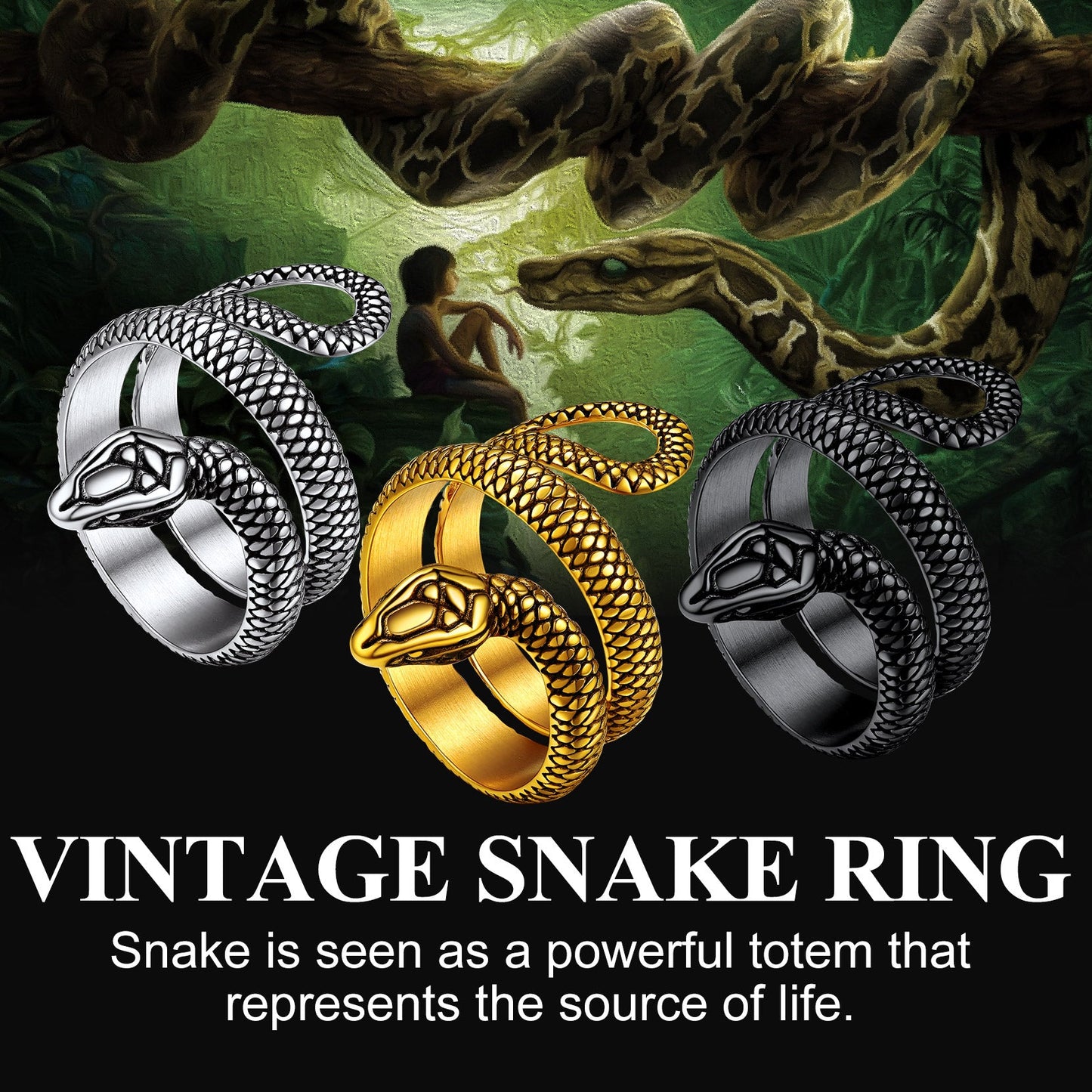 Punk Coiled Snake Stainless Steel Ring for
