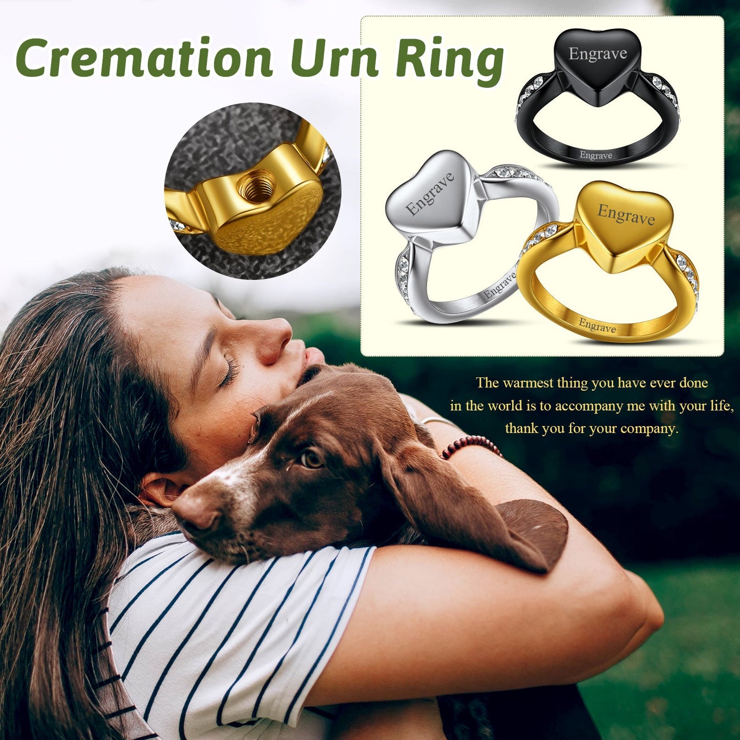 Custom Memorial Heart Cremation Urn Ashes Ring for