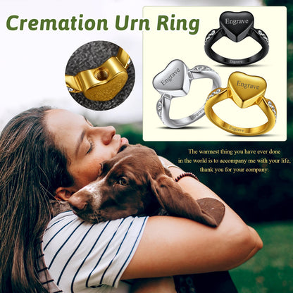 Custom Memorial Heart Cremation Urn Ashes Ring for