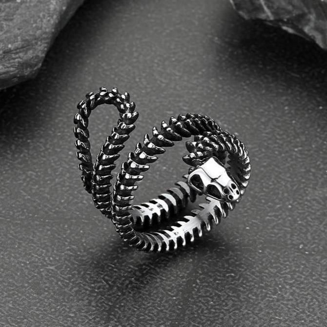 Gothic Snake Skull Bone Ring for