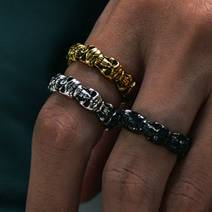 Punk Skull Statement Band Ring for in Stainless Steel