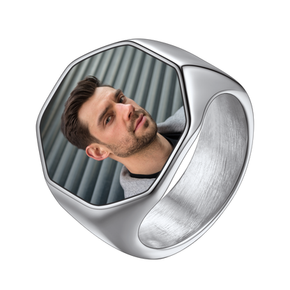 Personalized Octagon Signet Ring With Photo for