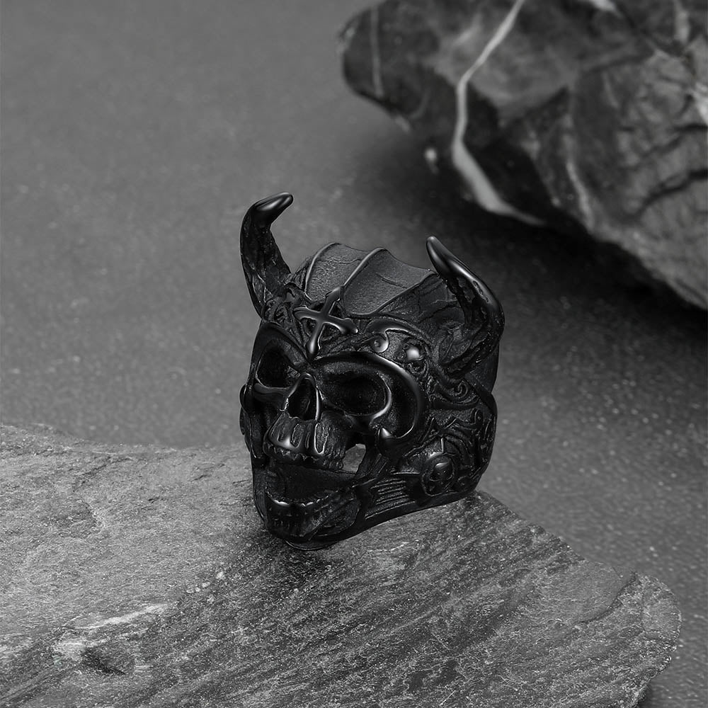 Heavy Metal Demon Skull Ring With Horns for