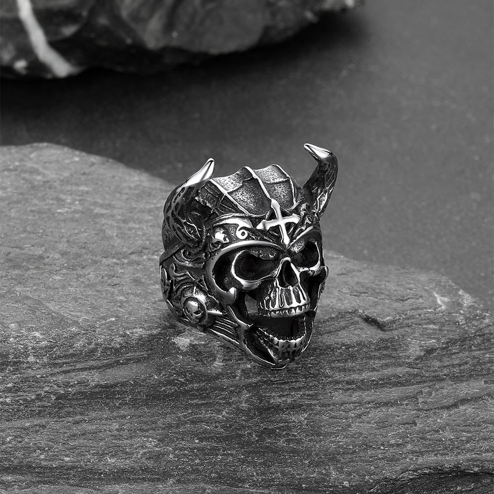 Heavy Metal Demon Skull Ring With Horns for