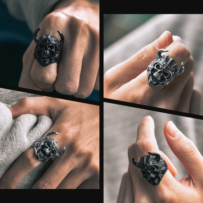 Heavy Metal Demon Skull Ring With Horns for