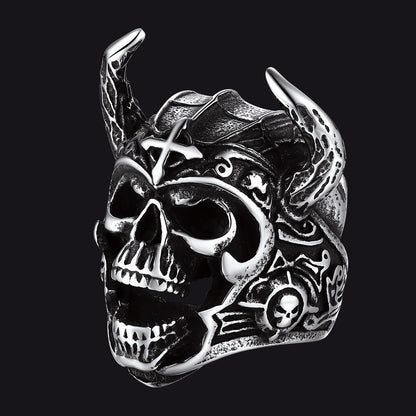 Heavy Metal Demon Skull Ring With Horns for