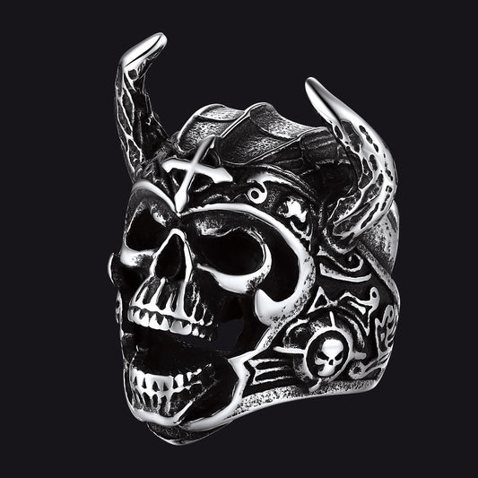 Heavy Metal Demon Skull Ring With Horns for