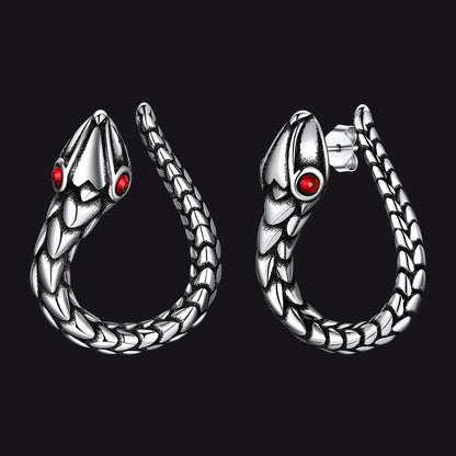 Stainless Steel Red Eye Snake Hoop Earrings for