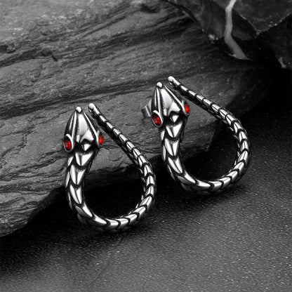 Stainless Steel Red Eye Snake Hoop Earrings for