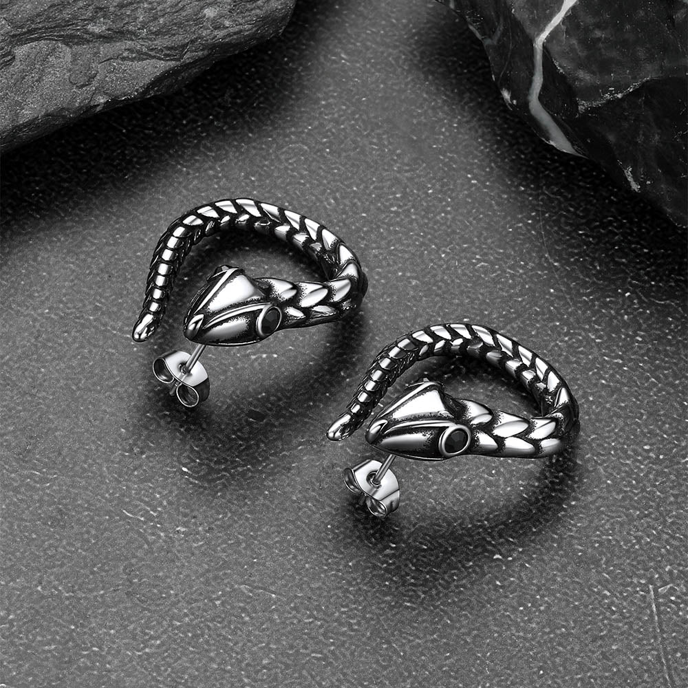 Stainless Steel Red Eye Snake Hoop Earrings for