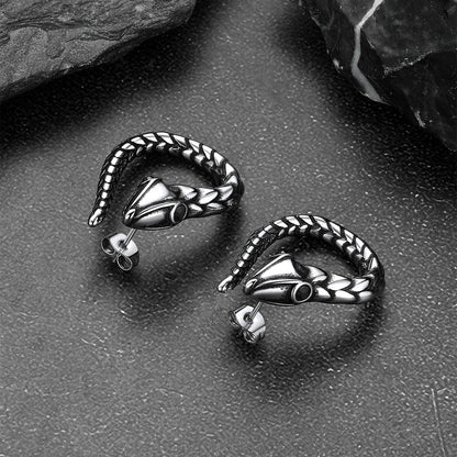 Stainless Steel Red Eye Snake Hoop Earrings for