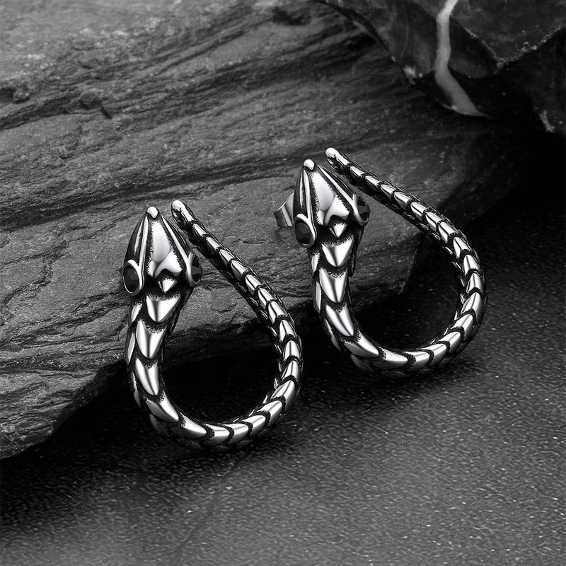 Stainless Steel Red Eye Snake Hoop Earrings for