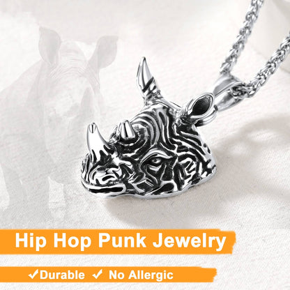 Flash Gothic Rhinoceros Pendant Necklace