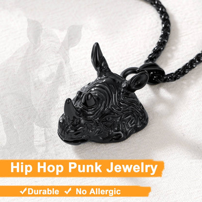 Flash Gothic Rhinoceros Pendant Necklace