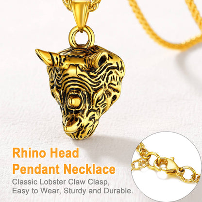 Flash Gothic Rhinoceros Pendant Necklace