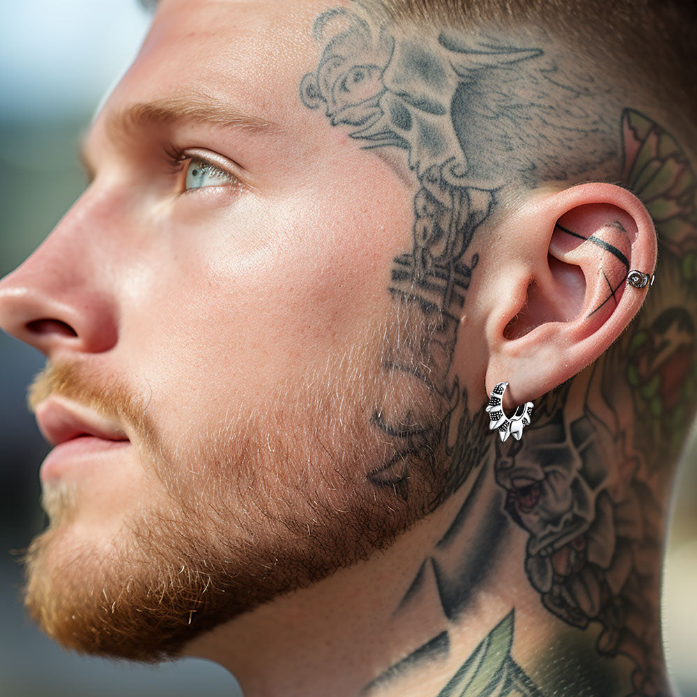 Punk Spikes and Rivets Huggie Hoop Earrings Piercing for