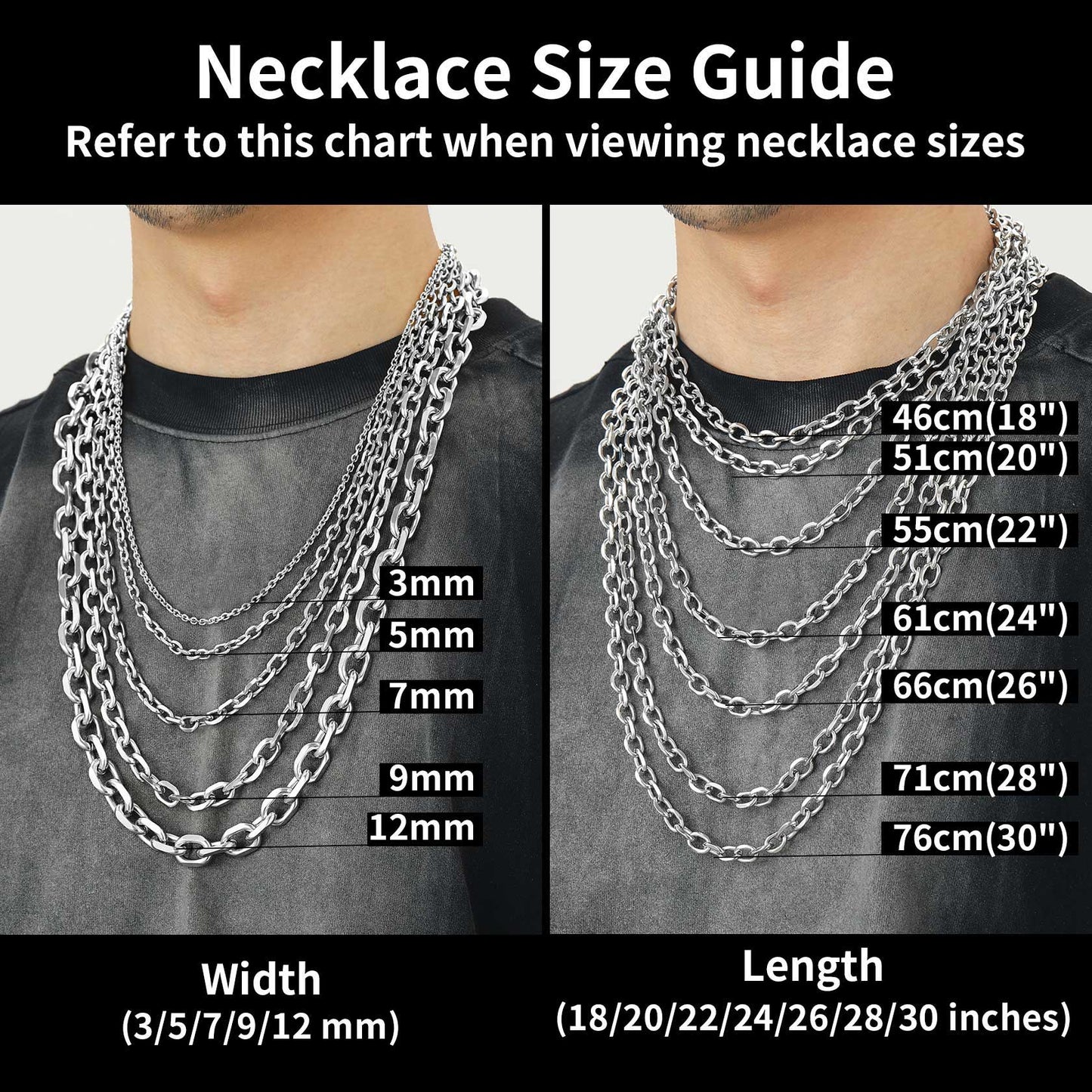 Classic Rolo Cable Link Chain Necklace Stainless Steel Chain for