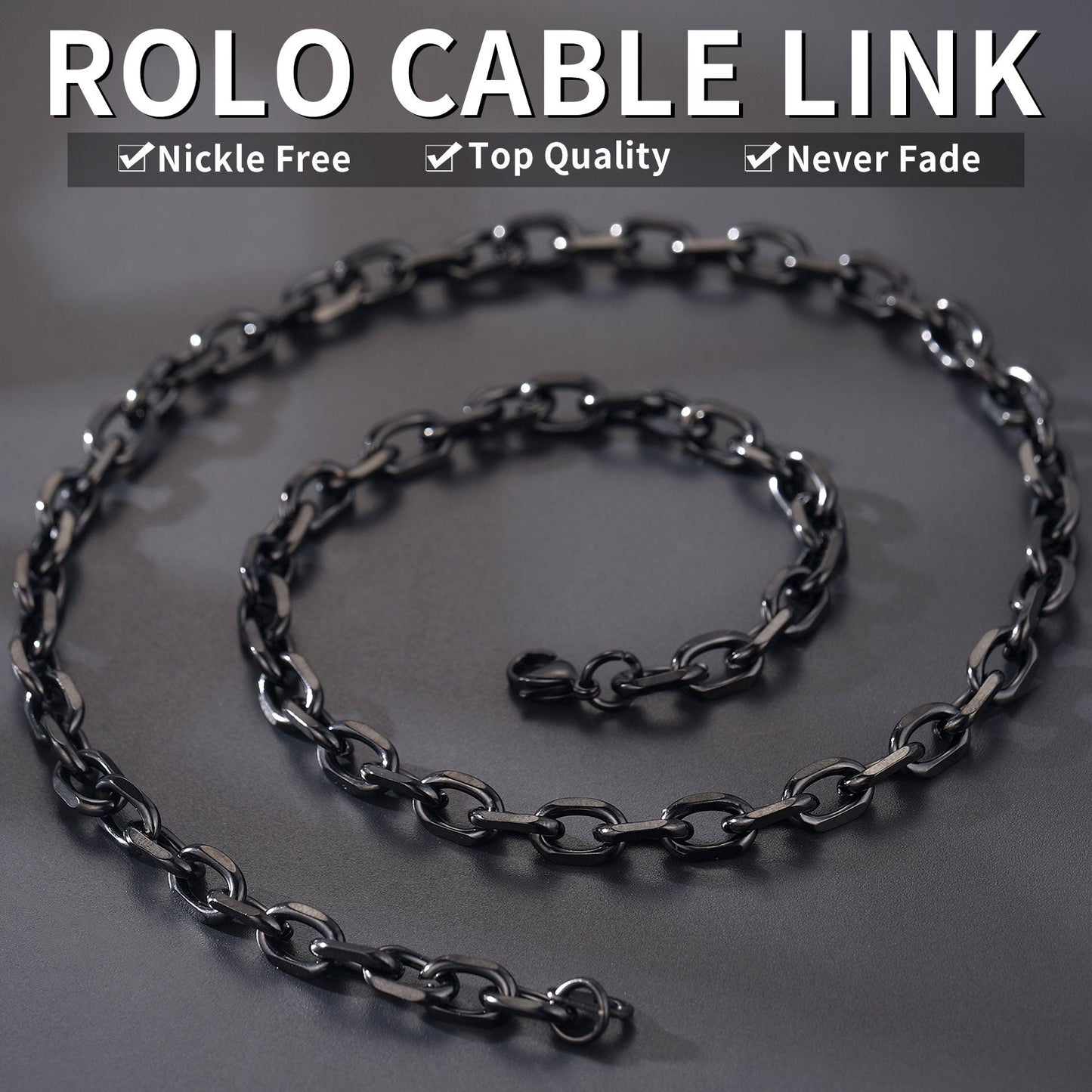 Classic Rolo Cable Link Chain Necklace Stainless Steel Chain for