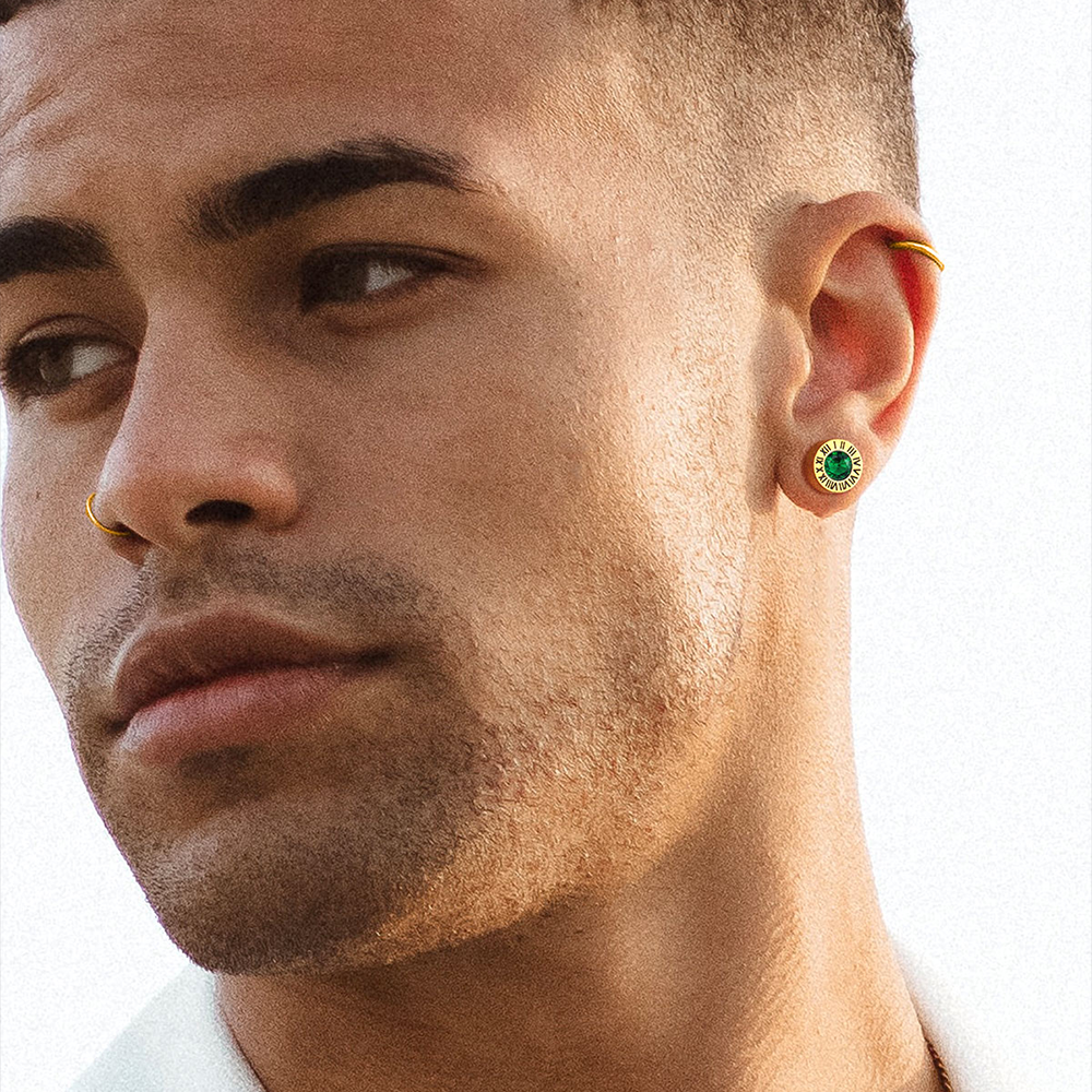 Roman Numerals Birthstone Studs Earrings in Stainless Steel