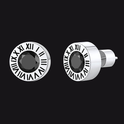 Roman Numerals Birthstone Studs Earrings in Stainless Steel