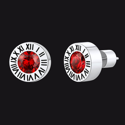 Roman Numerals Birthstone Studs Earrings in Stainless Steel