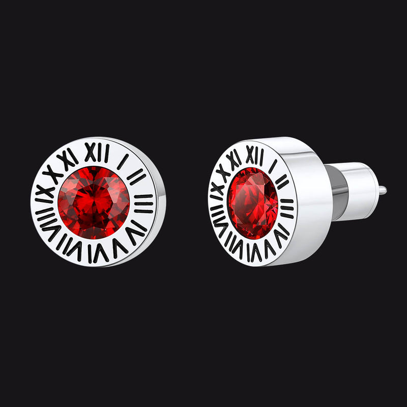 Roman Numerals Birthstone Studs Earrings in Stainless Steel