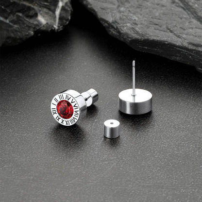 Roman Numerals Birthstone Studs Earrings in Stainless Steel