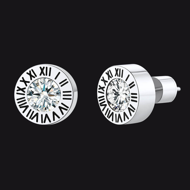 Roman Numerals Birthstone Studs Earrings in Stainless Steel