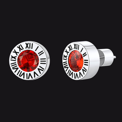 Roman Numerals Birthstone Studs Earrings in Stainless Steel