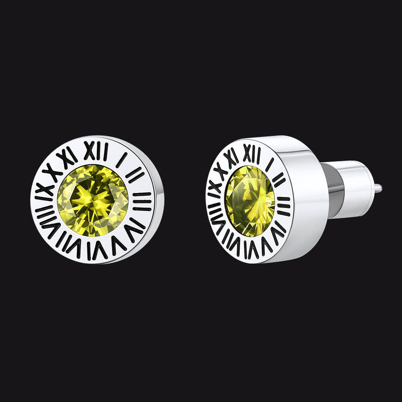 Roman Numerals Birthstone Studs Earrings in Stainless Steel