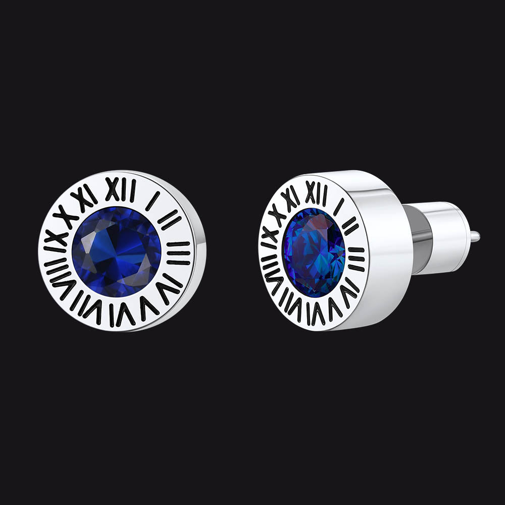 Roman Numerals Birthstone Studs Earrings in Stainless Steel