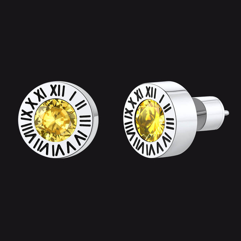 Roman Numerals Birthstone Studs Earrings in Stainless Steel