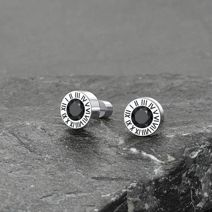 Roman Numerals Birthstone Studs Earrings in Stainless Steel