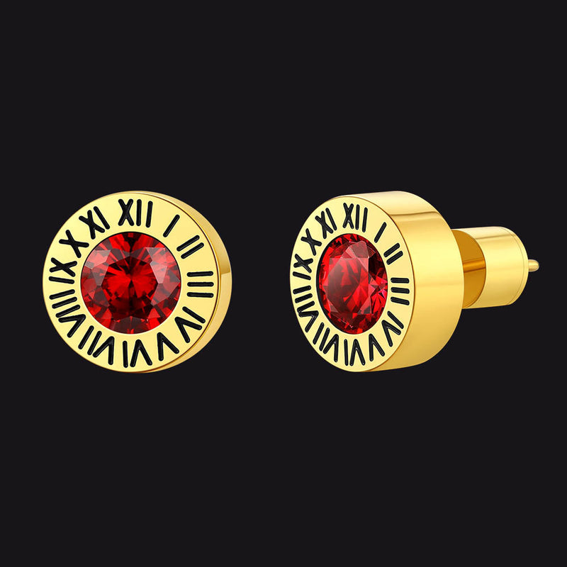 Roman Numerals Birthstone Studs Earrings in Stainless Steel