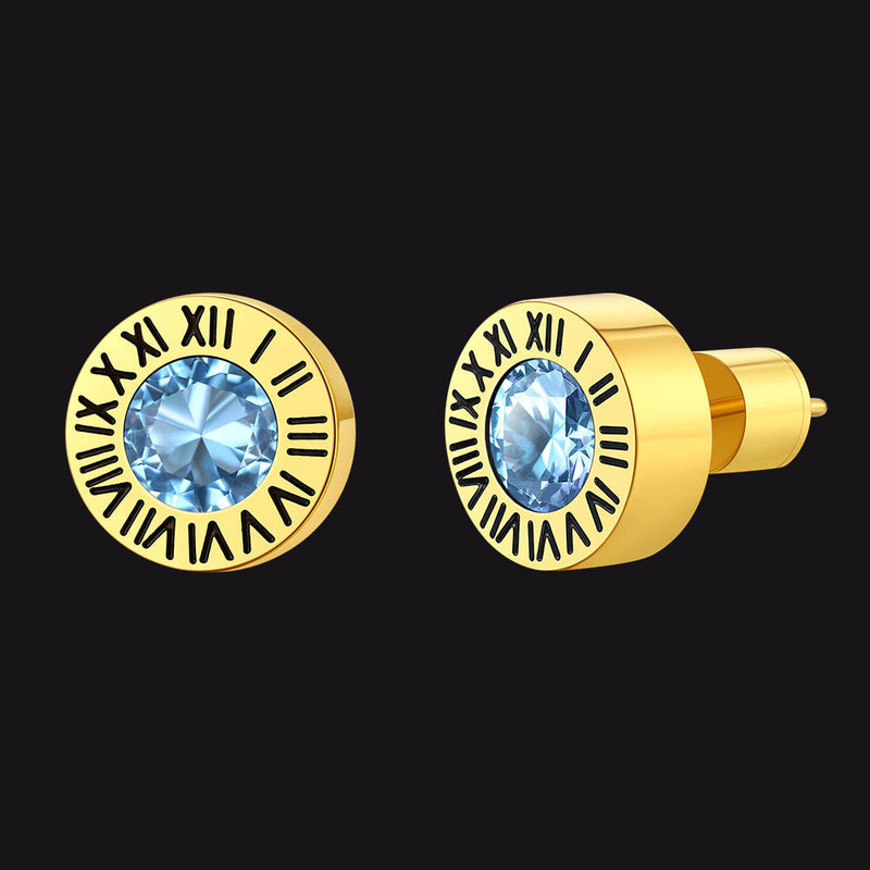 Roman Numerals Birthstone Studs Earrings in Stainless Steel