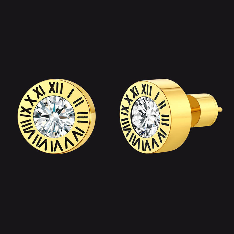 Roman Numerals Birthstone Studs Earrings in Stainless Steel